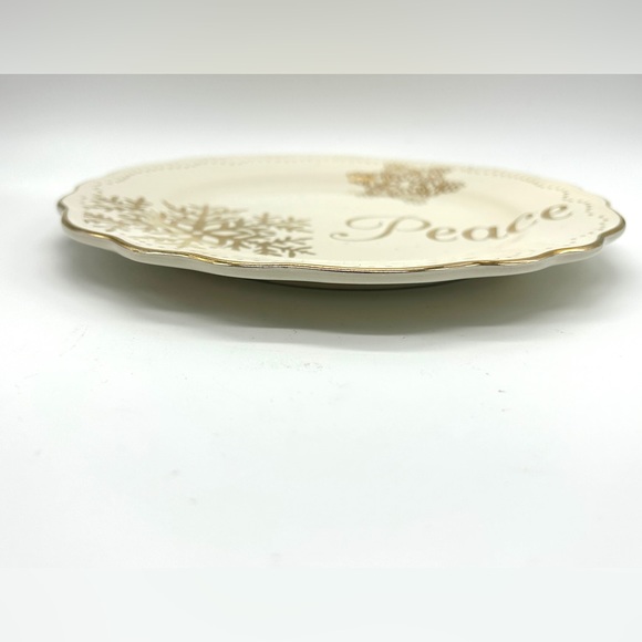 Cracker Barrel Season of Glory PEACE Dinner Plate Ivory/Gold Snowflake 8" - Picture 4 of 10